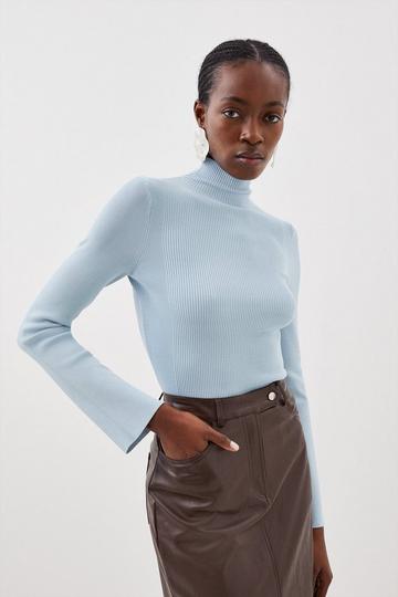 Blue Premium Drape Knit Crew Neck Top