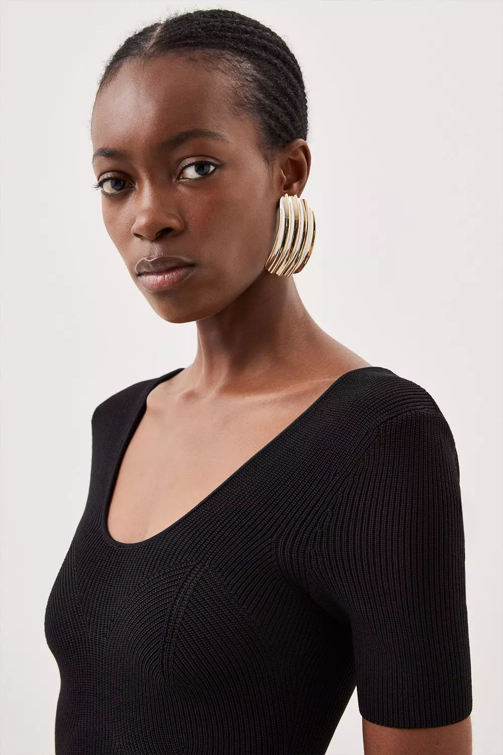 Viscose Blend Compact Rib Knit Scoop Neck Dress | Karen Millen