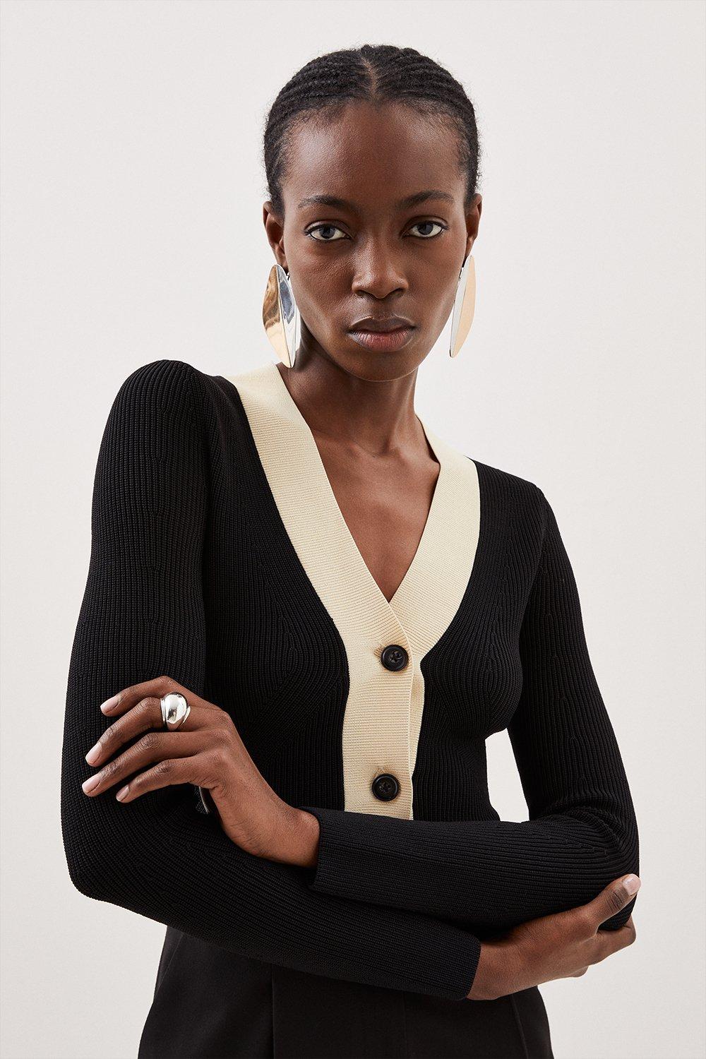 Viscose Blend Compact Rib Knit Cardigan | Karen Millen