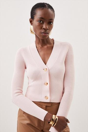 Viscose Blend Compact Rib Knit Cardigan pale pink