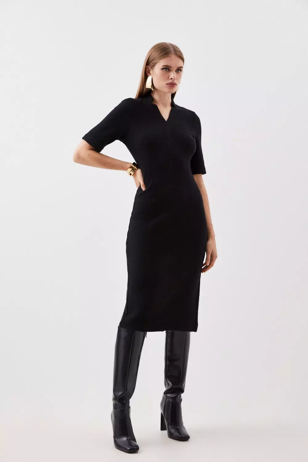 Black wool midi dress sale