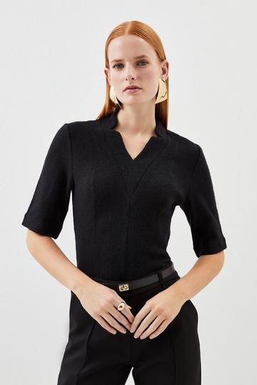 Premium 100% Washed Wool Structured Knit Top black
