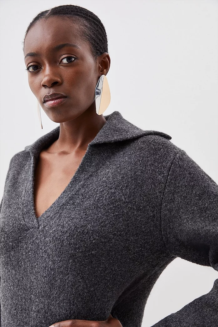 Wool Blend Lofty Knit Collared Dress | Karen Millen Wool Blend Lofty Knit Collared Dress | Karen Millen