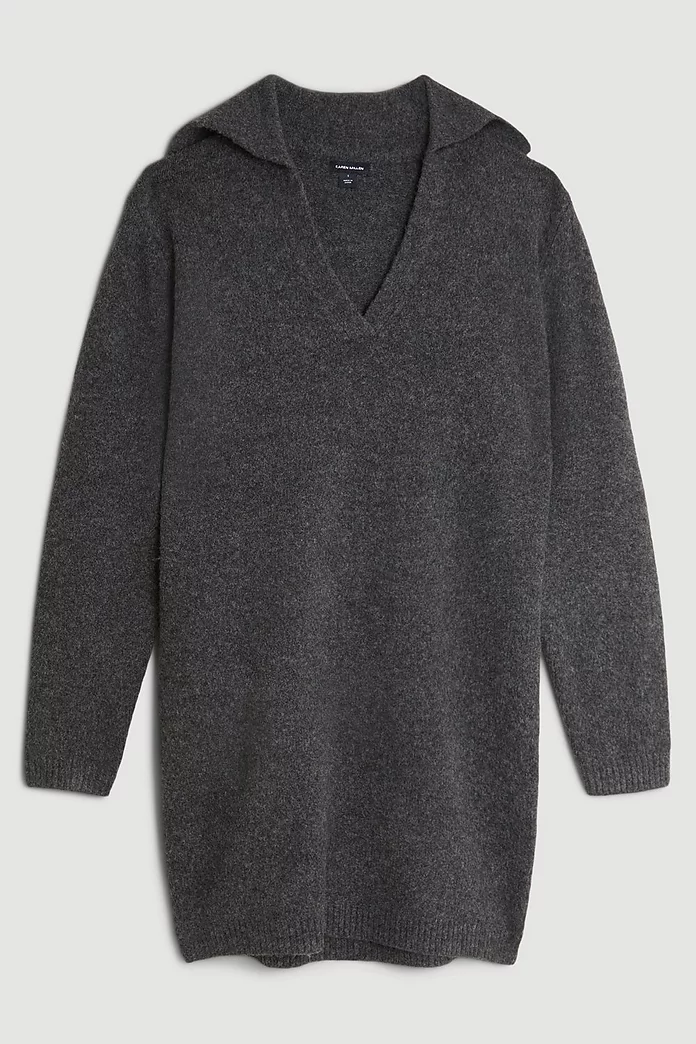 Wool Blend Lofty Knit Collared Dress | Karen Millen Wool Blend Lofty Knit Collared Dress | Karen Millen