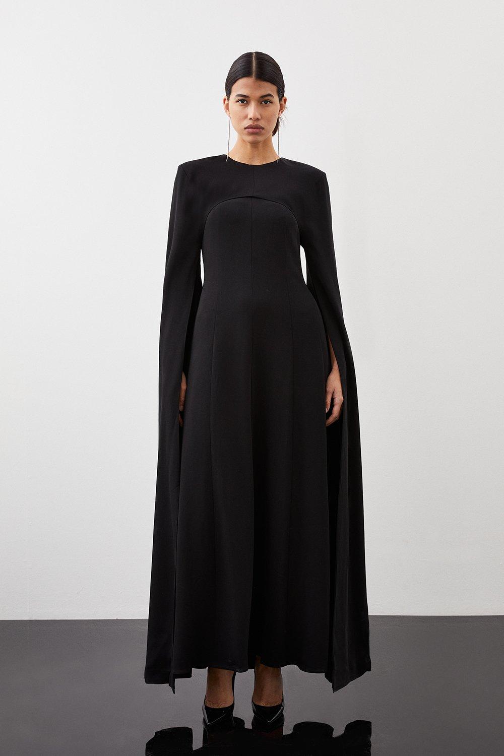 Cape crÃªpe maxi dress