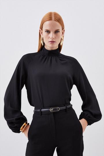 Pleated Georgette Woven Top black
