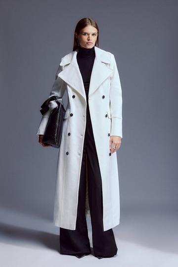 Italian Luxe Finish Wool Cashmere Db Military Tailored Coat ivory