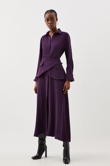 Soft Tailored Belted Maxi Shirt Dress aubergine