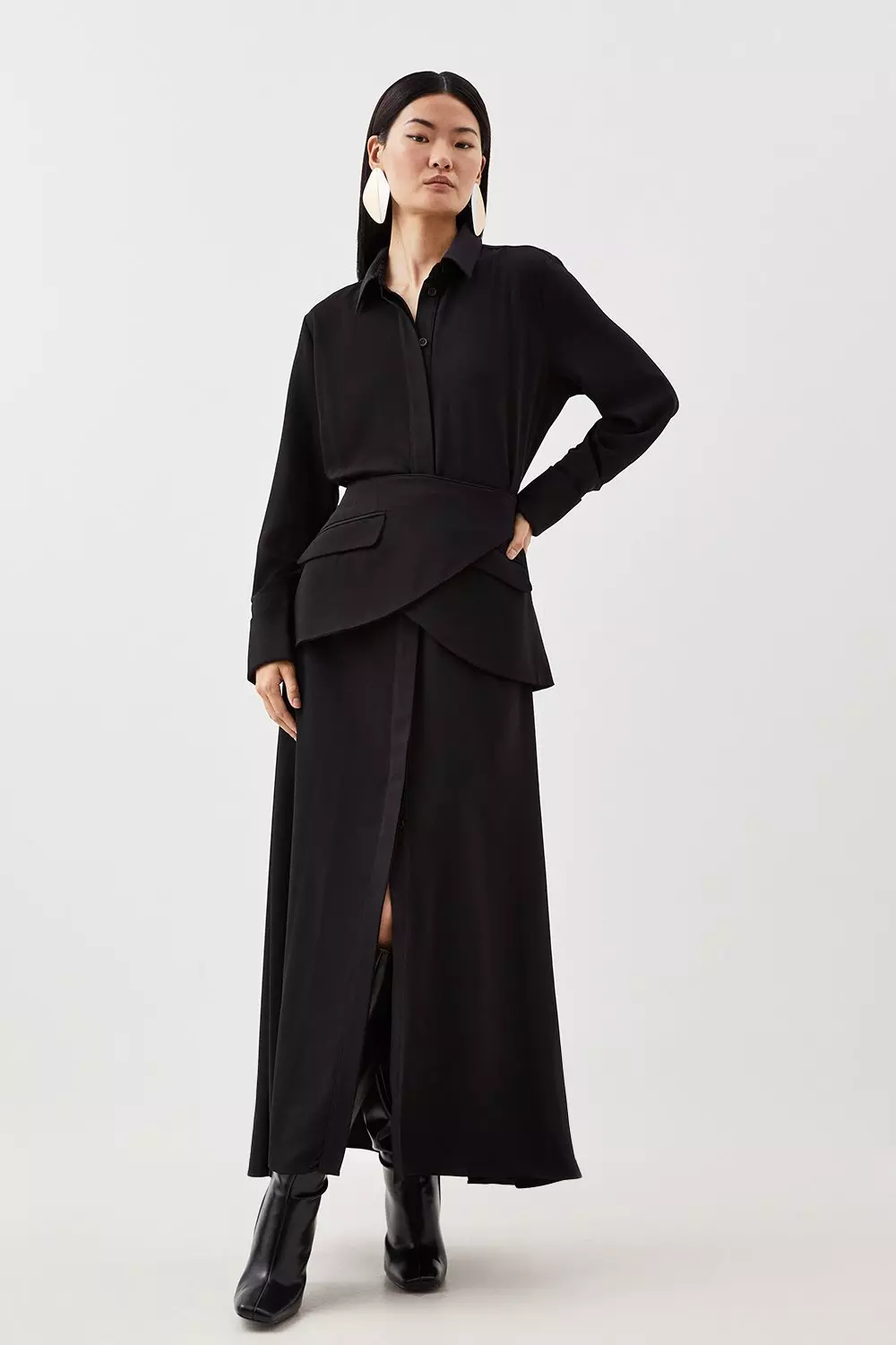 Black Soft Tailored Belted Maxi Shirt Dress alternative image