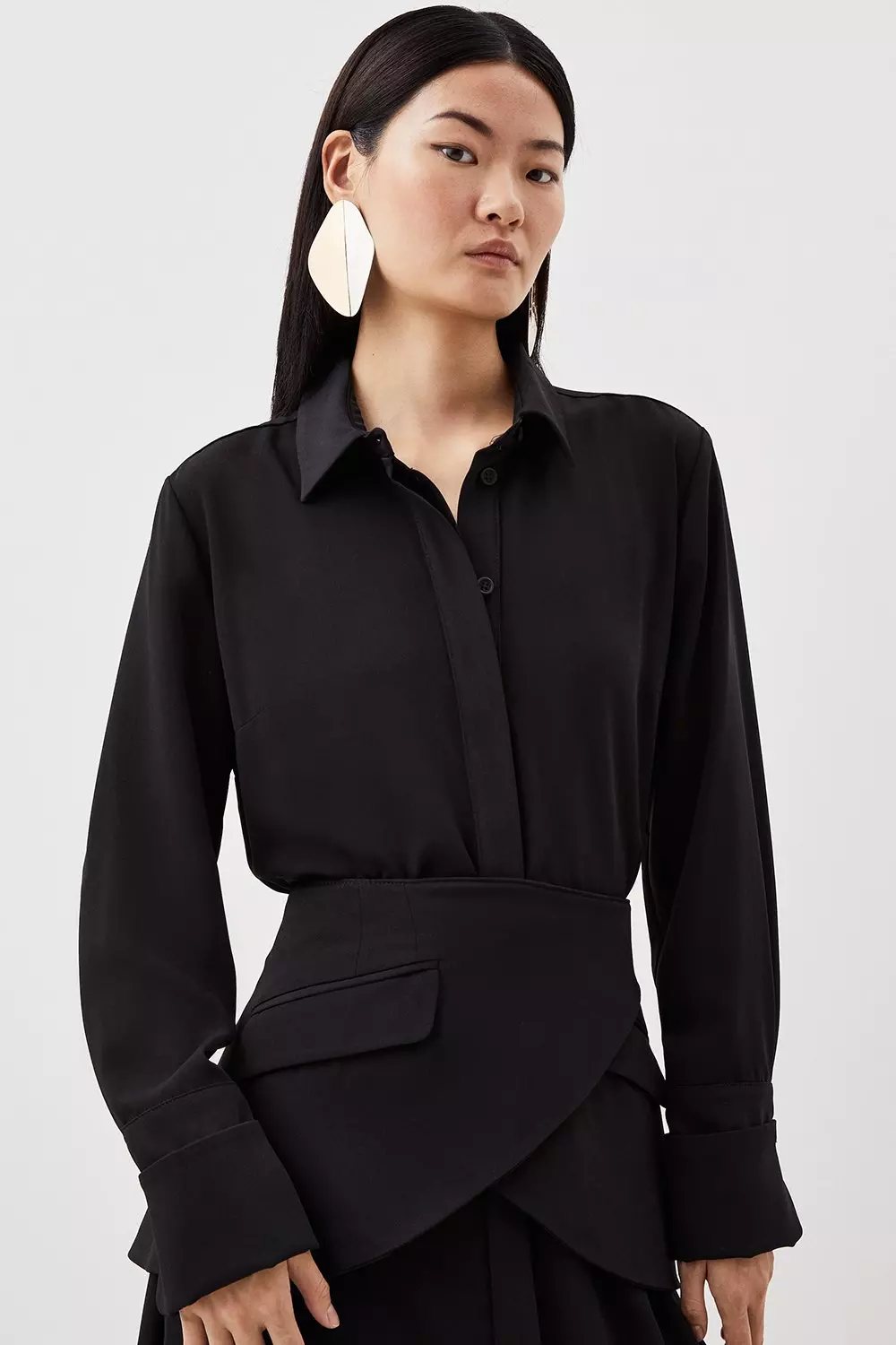 Black Soft Tailored Belted Maxi Shirt Dress alternative image