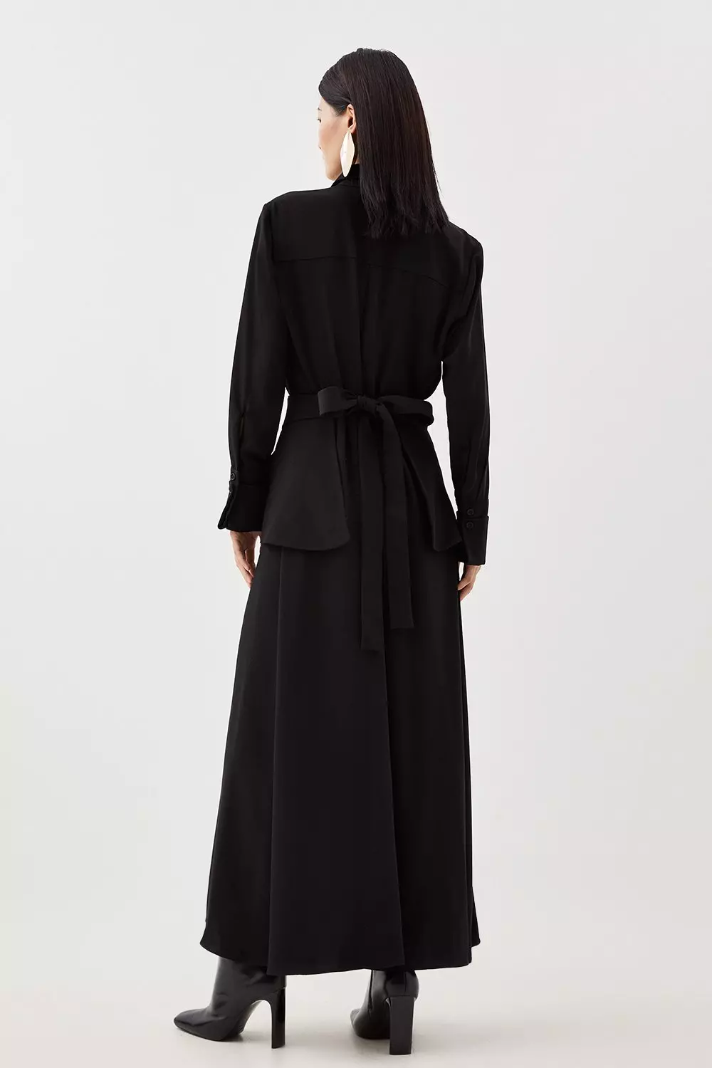 Black Soft Tailored Belted Maxi Shirt Dress alternative image