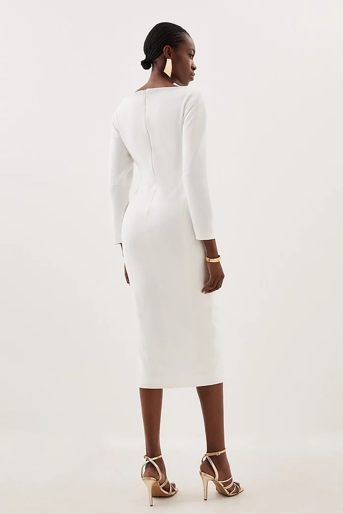 Tailored Compact Stretch Round Sleeve Ruched Midi Dress Tailored Compact Stretch Round Sleeve Ruched Midi Dress