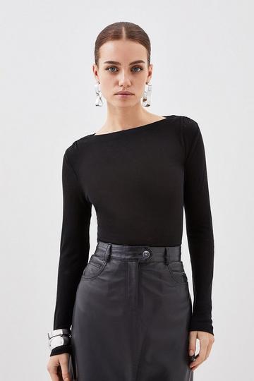 Petite Premium Jersey Wool Blend Long Sleeve Top black