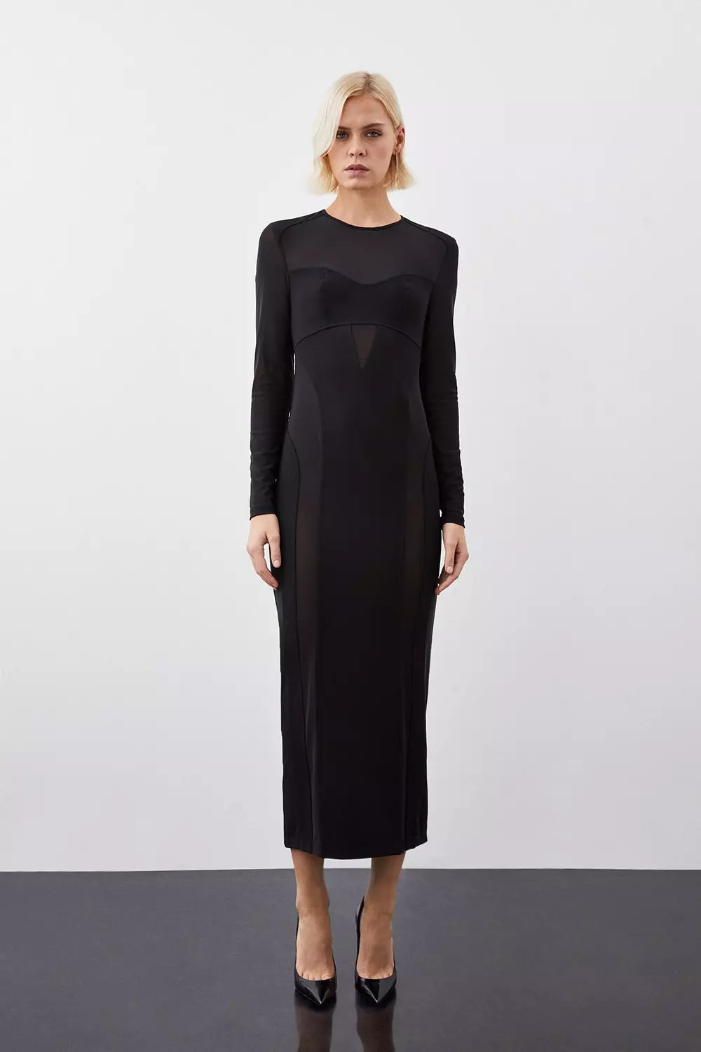 Ponte And Power Mesh Maxi Dress Karen Millen