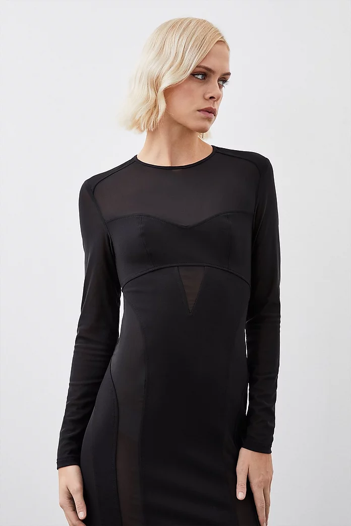 Ponte And Power Mesh Maxi Dress | Karen Millen Ponte And Power Mesh Maxi Dress | Karen Millen