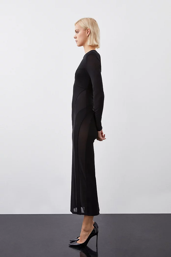 Ponte And Power Mesh Maxi Dress | Karen Millen Ponte And Power Mesh Maxi Dress | Karen Millen