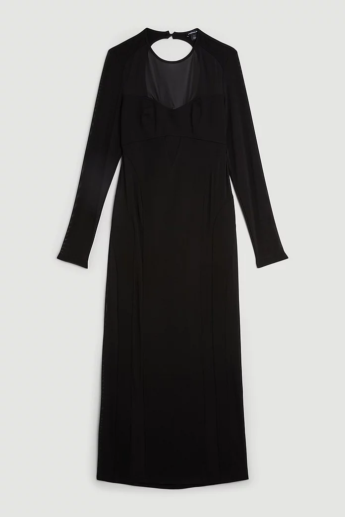 Ponte And Power Mesh Maxi Dress | Karen Millen Ponte And Power Mesh Maxi Dress | Karen Millen