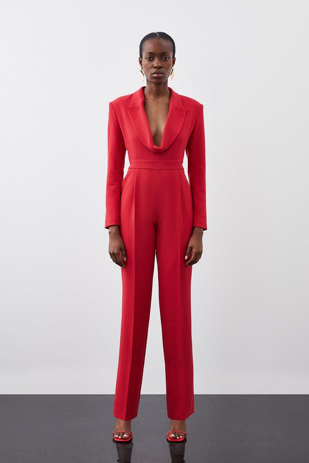 Red tailored jumpsuit on sale