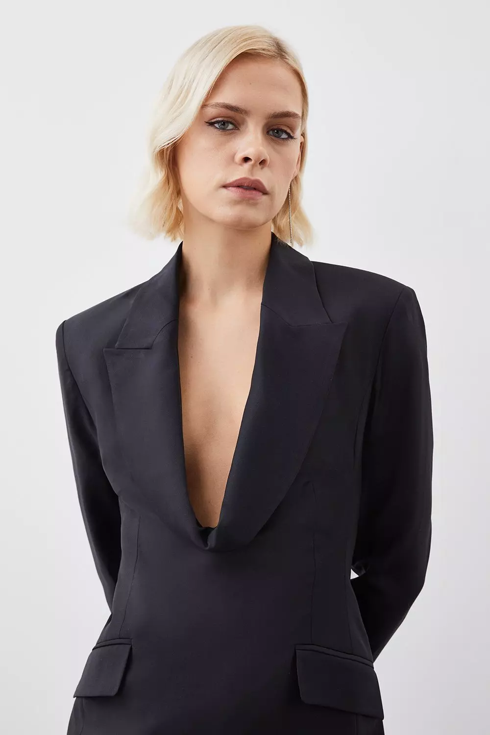 Wool Blend Curved Neckline Tailored Blazer Dress | Karen Millen