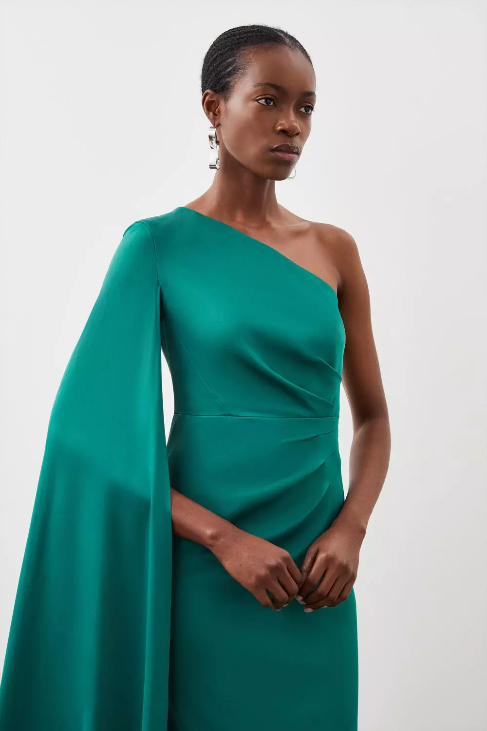 Emerald Tailored Satin Back Crepe Drape One Shoulder Maxi Dress  alternative image