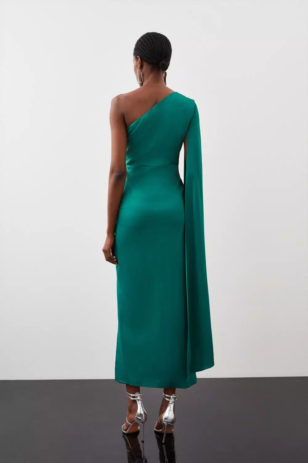 Emerald Tailored Satin Back Crepe Drape One Shoulder Maxi Dress  alternative image