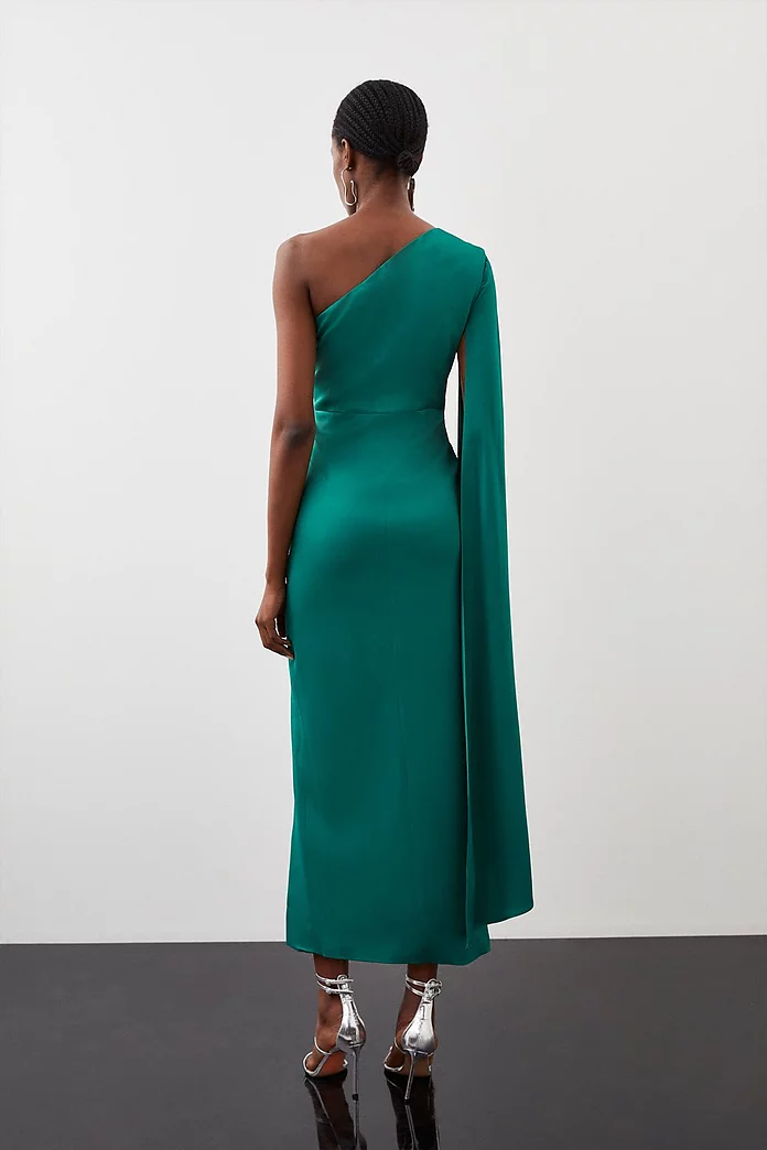Tailored Satin Back Crepe Drape One Shoulder Maxi Dress Tailored Satin Back Crepe Drape One Shoulder Maxi Dress