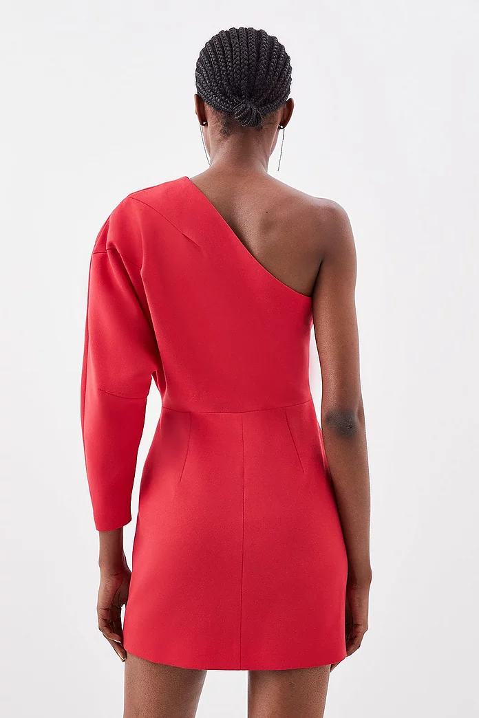 Compact Stretch Tailored One Shoulder Mini Dress | Karen Millen Compact Stretch Tailored One Shoulder Mini Dress | Karen Millen