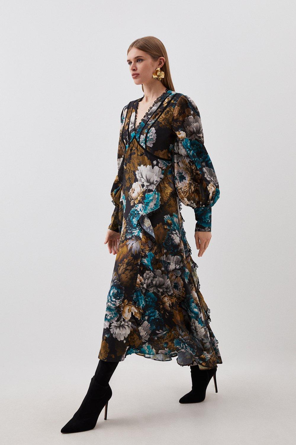 Karen Millen Womens Printed Woven Maxi Dress - Floral - Size 4