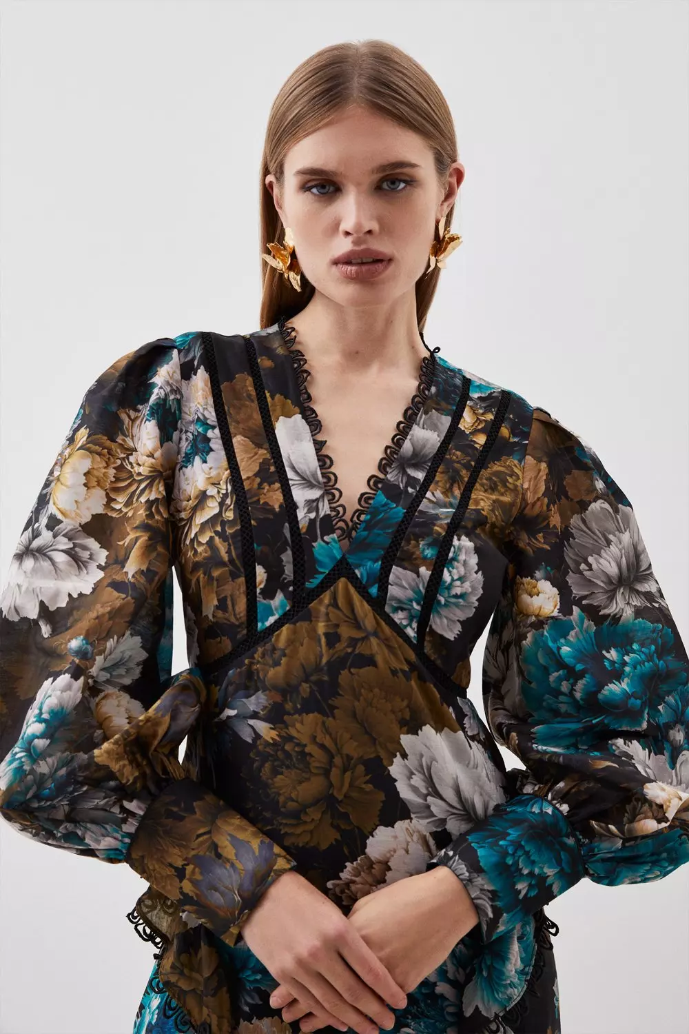 Winter Floral Printed Woven Maxi Dress | Karen Millen