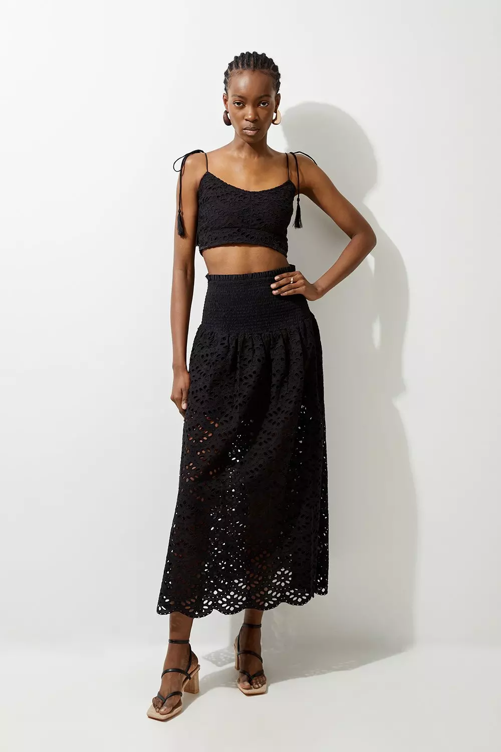 Black lace eyelet skirt hotsell