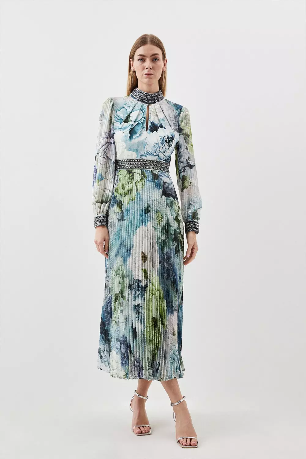 Tall Diamante Trim Floral Woven Maxi Dress | Karen Millen