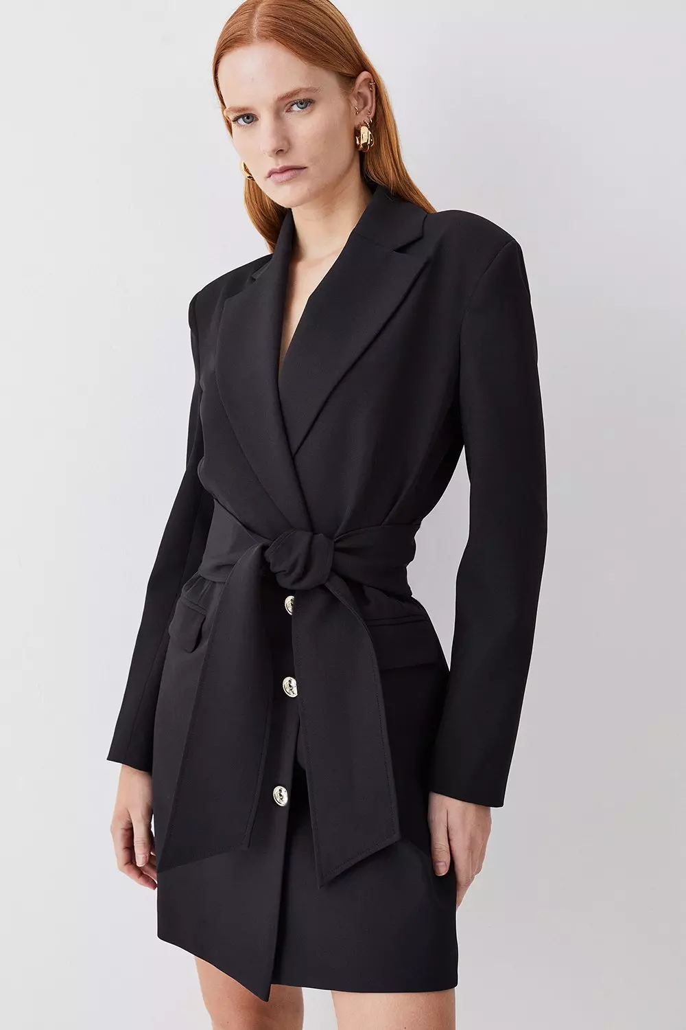 Tailored Compact Essential Self Tie Belted Tuxedo Blazer Mini Dress Karen Millen