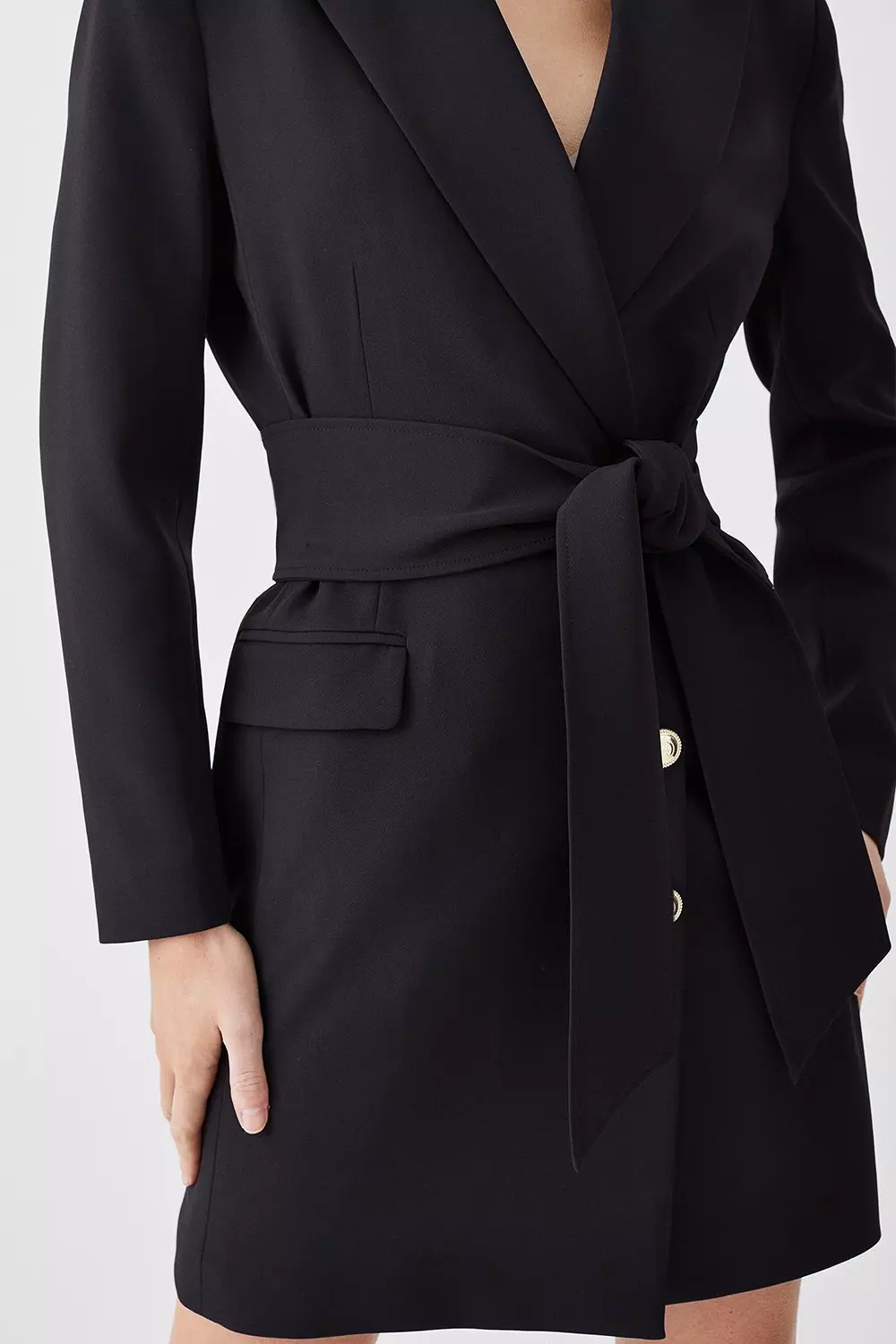 【Karen Millen】ウエスト タブ テーラード ミニドレス Tailored Compact Essential Self Tie Belted Tuxedo Blazer