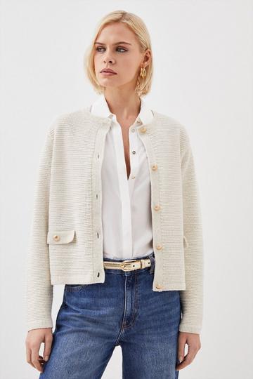 Textured Sparkle Knit Trim Jacket gold