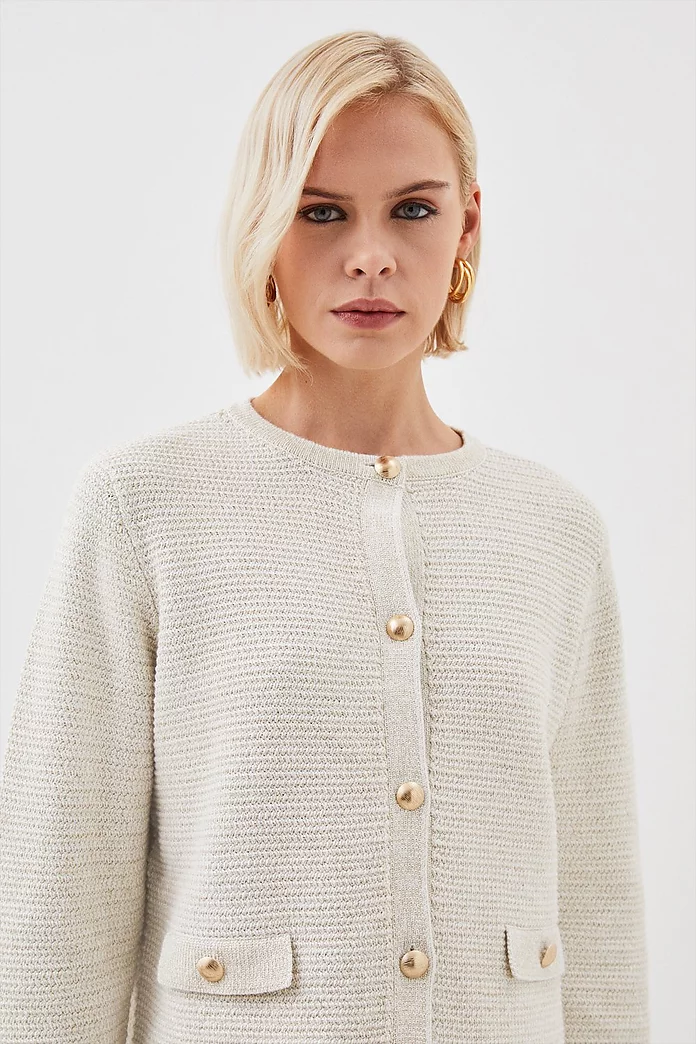 Textured Sparkle Knit Trim Jacket | Karen Millen Textured Sparkle Knit Trim Jacket | Karen Millen