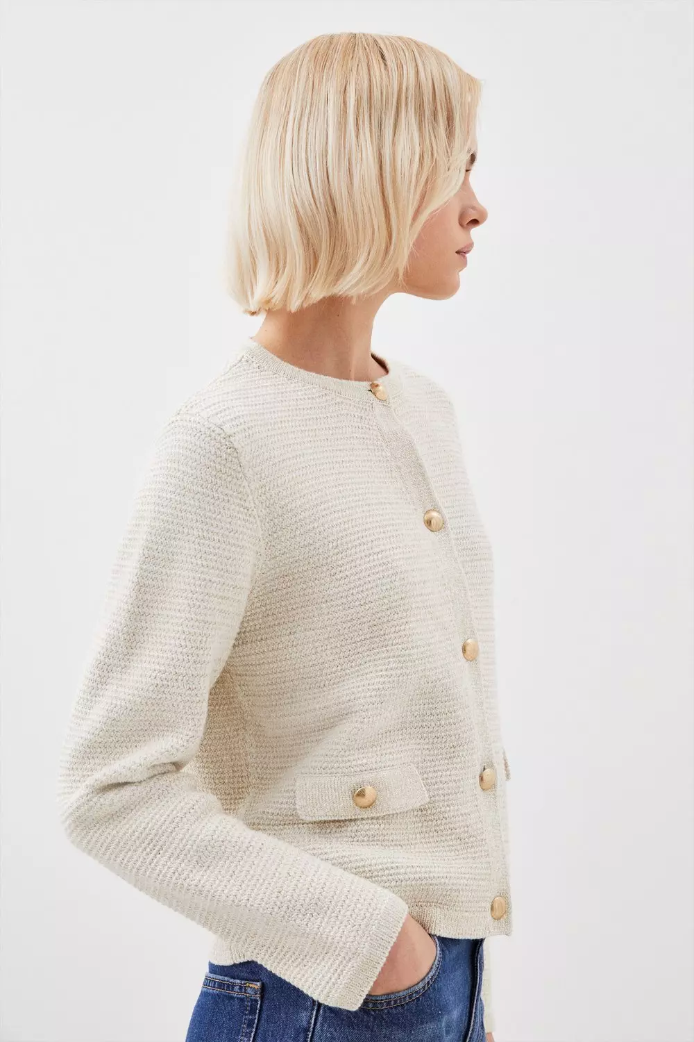 Textured Sparkle Knit Trim Jacket | Karen Millen