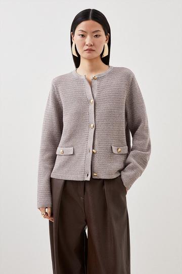 Grey Textured Sparkle Knit Trim Jacket