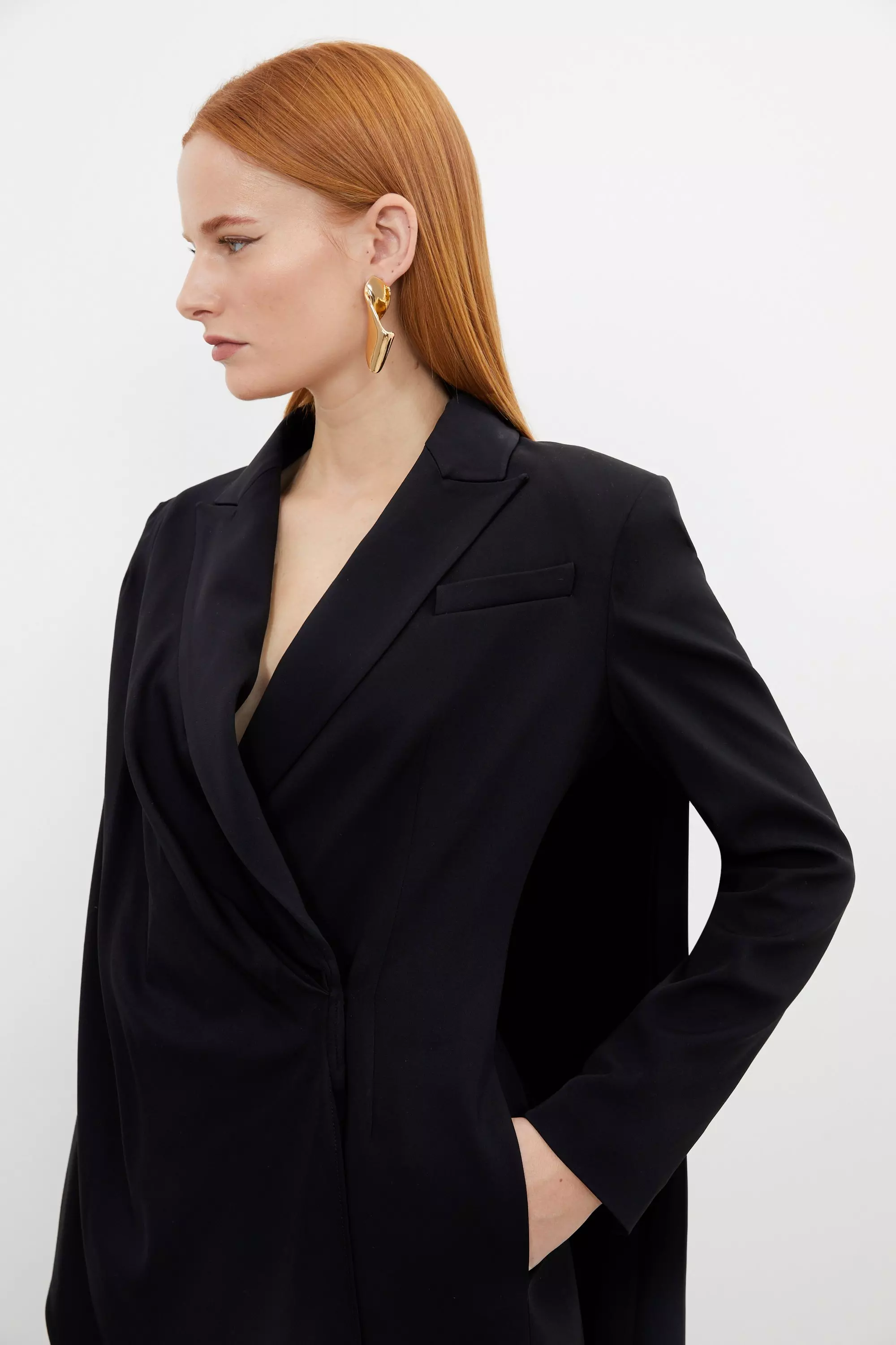 Tailored Polished Viscose Tuxedo Blazer Cape Dress Karen Millen