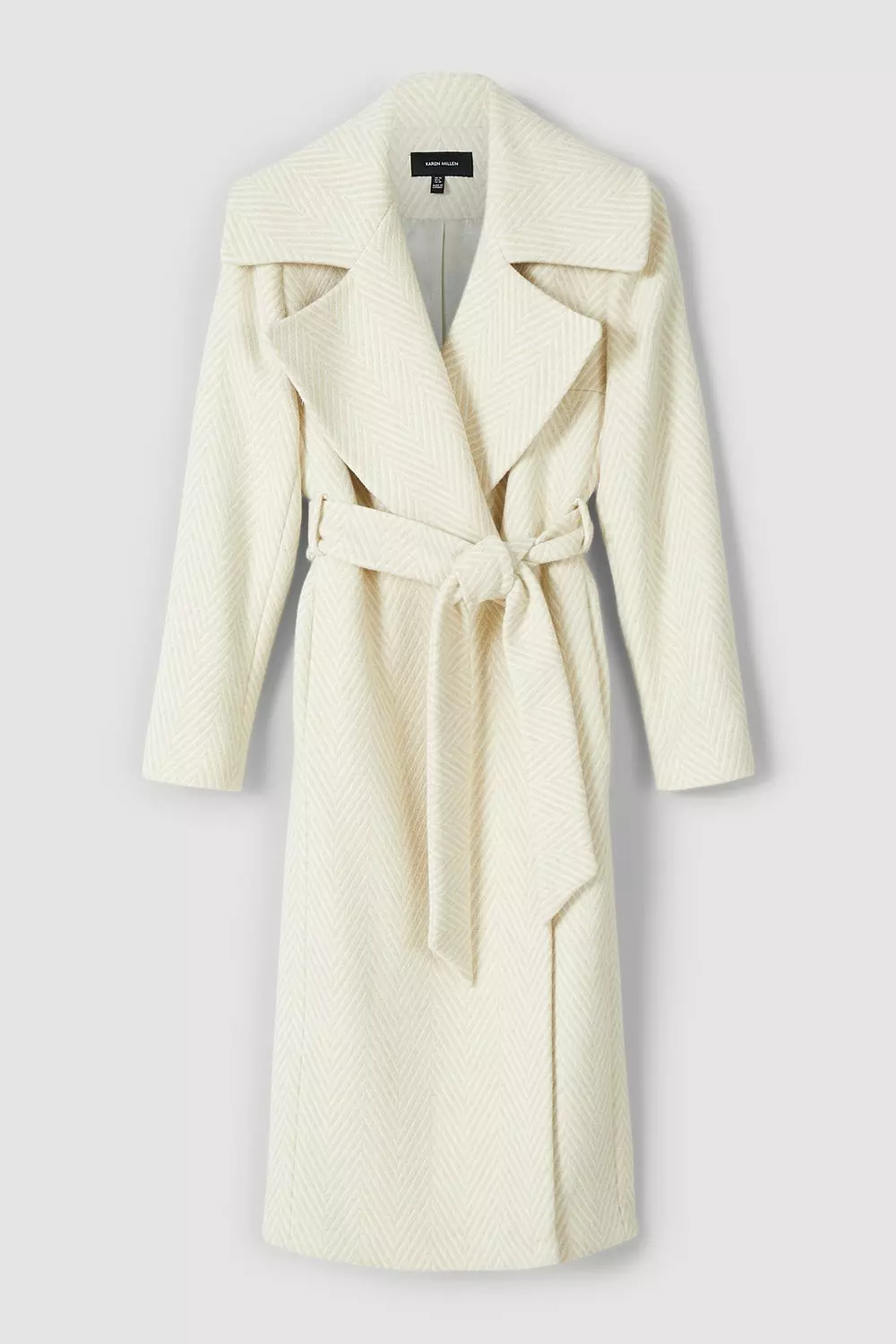 Italian Manteco Wool Herringbone Relaxed Wrap Belted Coat