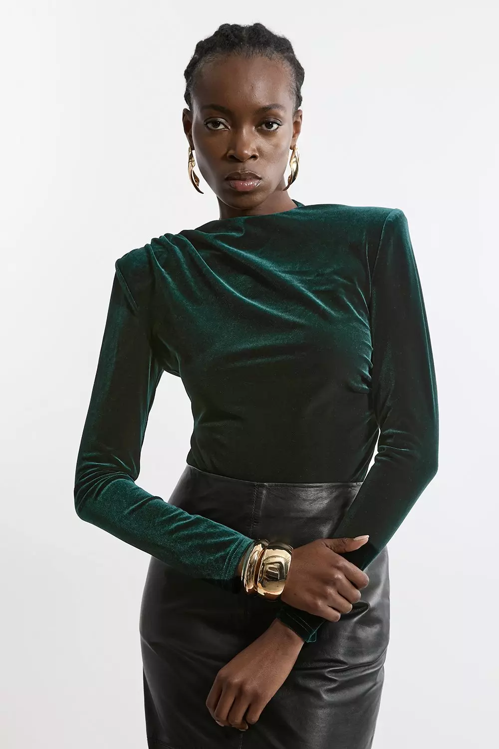 Black Stretch Velvet Bodysuit alternative image