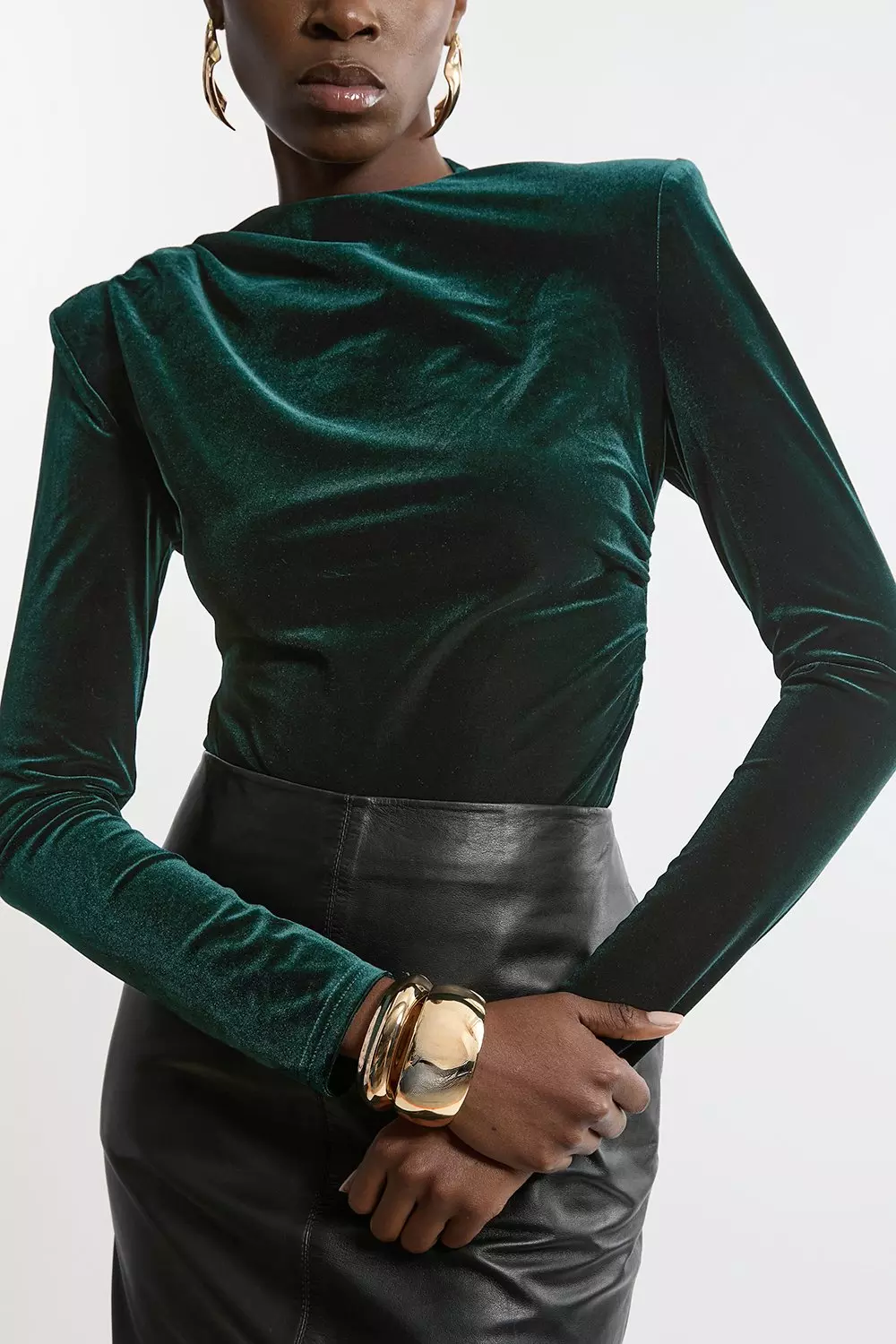 Black Stretch Velvet Bodysuit alternative image