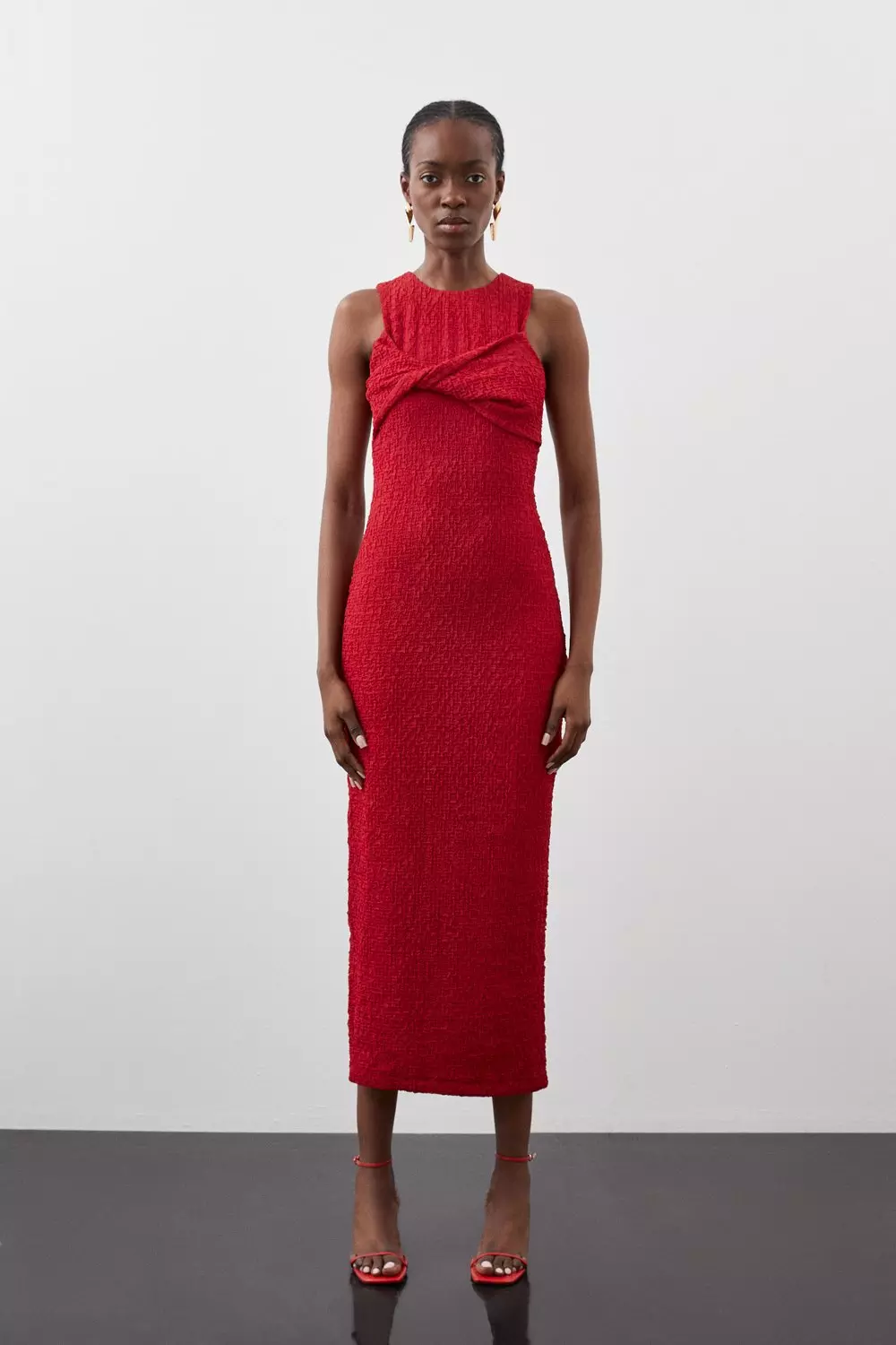 Crinkle Jersey Sleeveless Midi Dress Karen Millen