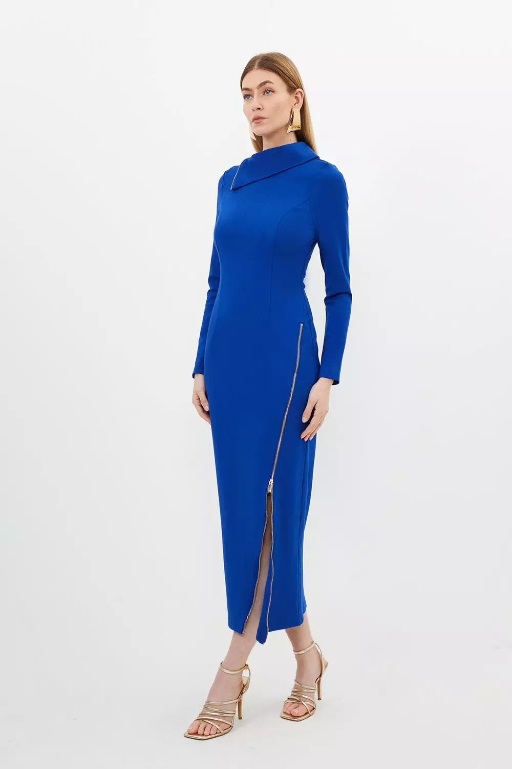 KAREN MILLENジャージーポンテジョーゼットミックスミディドレス Jersey Ponte Georgette Mix Midi Dress | Karen Millen