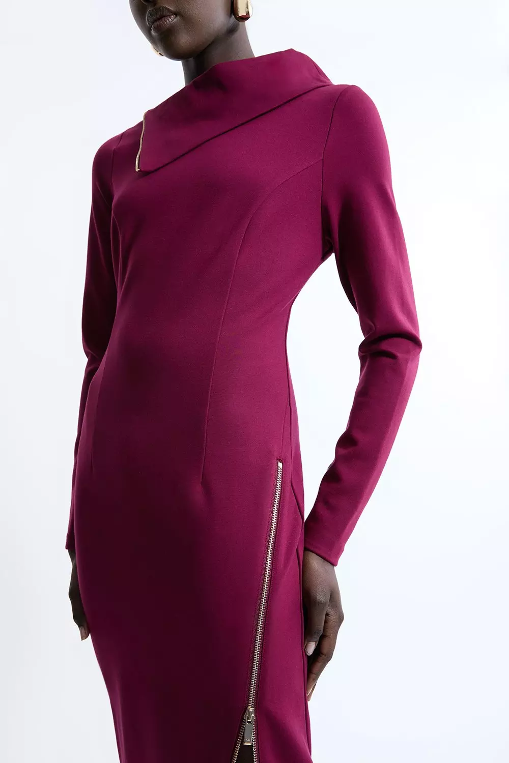 KAREN MILLEN■ジップスリット ポンテエンベロープネック ドレス Ponte Zip Detail Midi Dress | Karen Millen