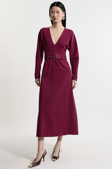 Ponte Belted Midi Dress plum