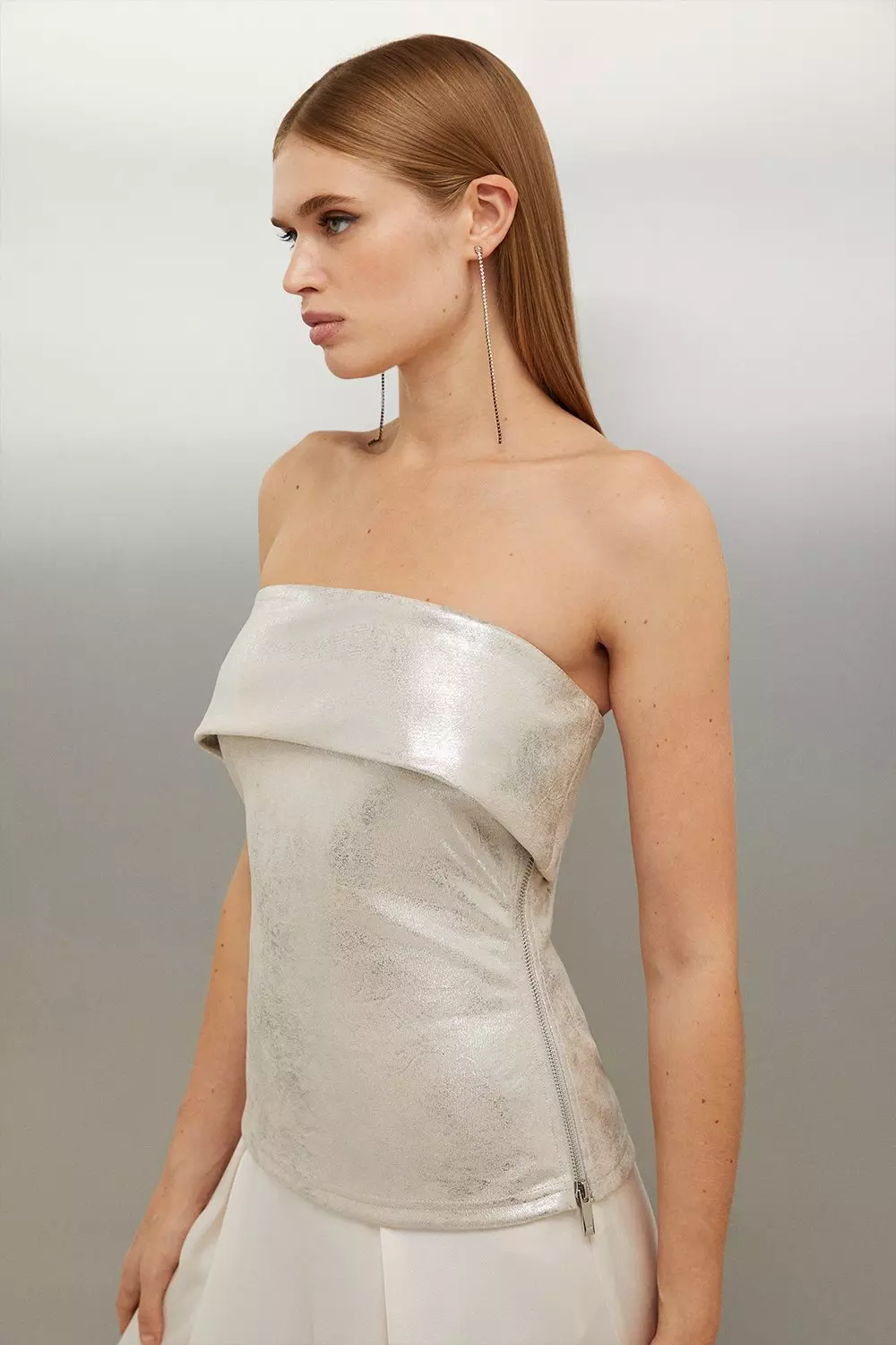 【KAREN MILLEN】クリスタル スカラップバルドー ミダクシ KAREN MILLEN Crystal Embellished Corset Detail Bardot Woven