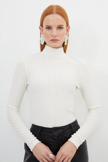 Premium Textured Jersey Turtleneck Top ivory