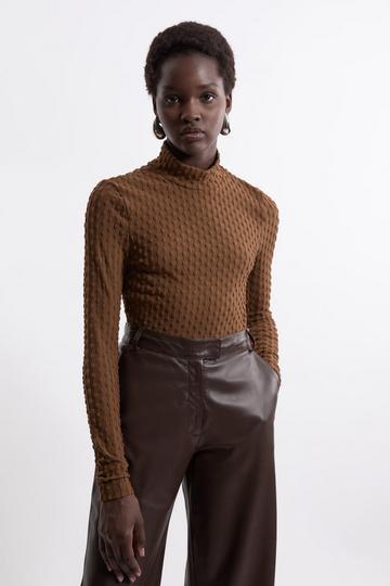 Khaki Premium Textured Jersey Turtleneck Top