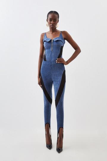 Stretch Denim And Mesh Stirrup Legging denim