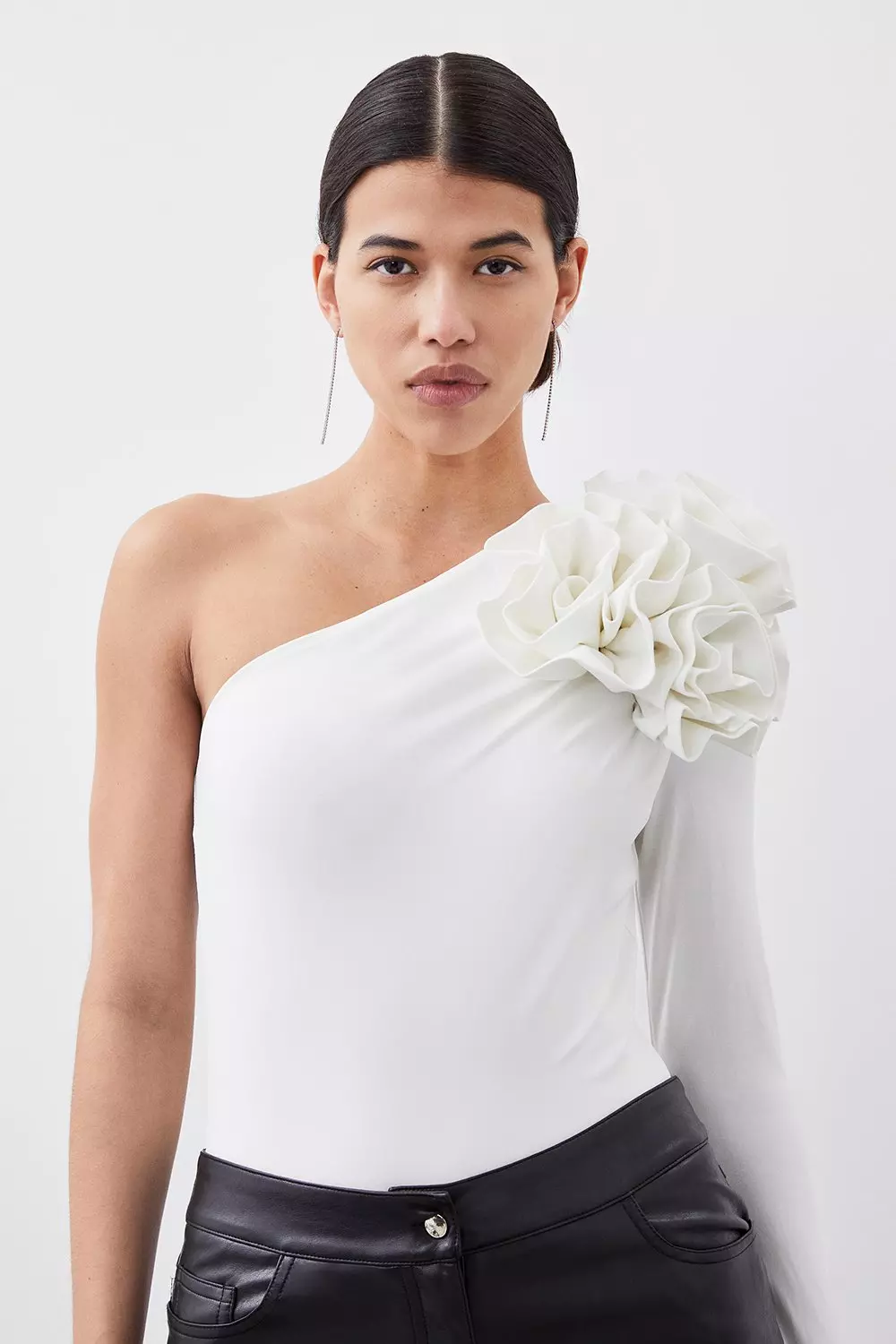 KAREN MILLEN ミディドレス 帯ベルト ボリューム袖 長袖 襟付き bkk15065_ivory_xl?$
